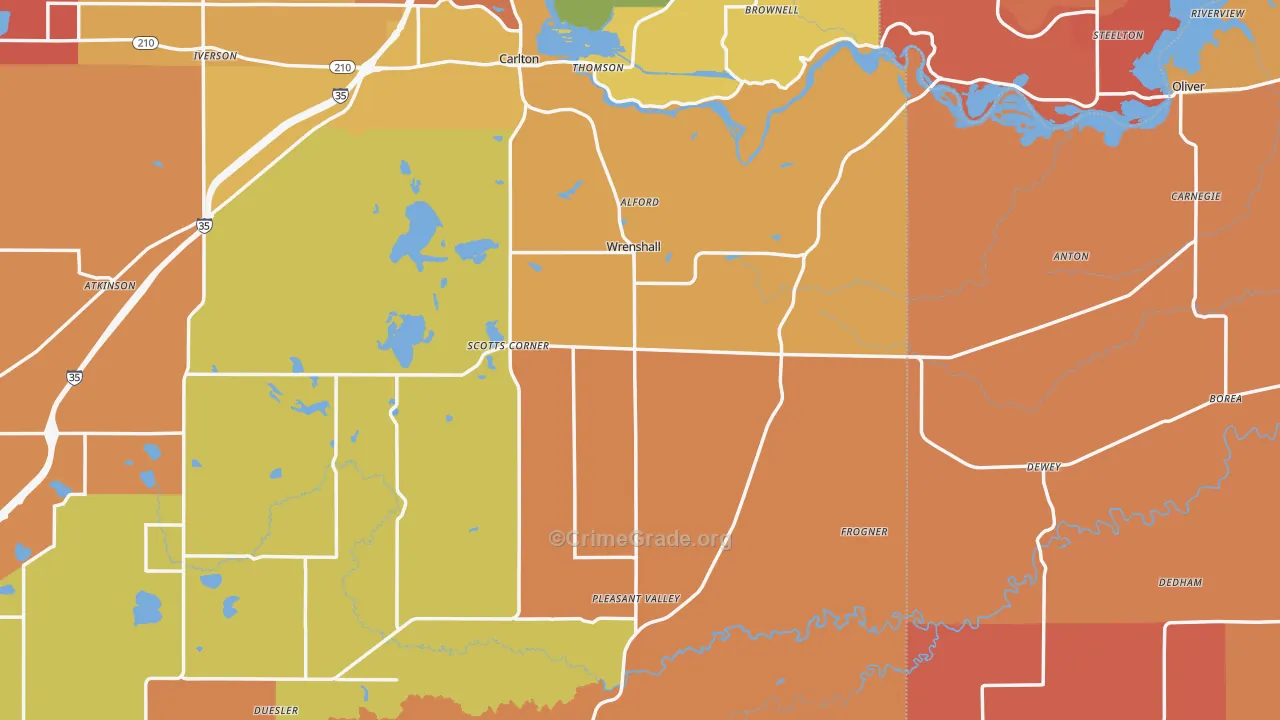 Wrenshall, MN Map of Robbery Rates