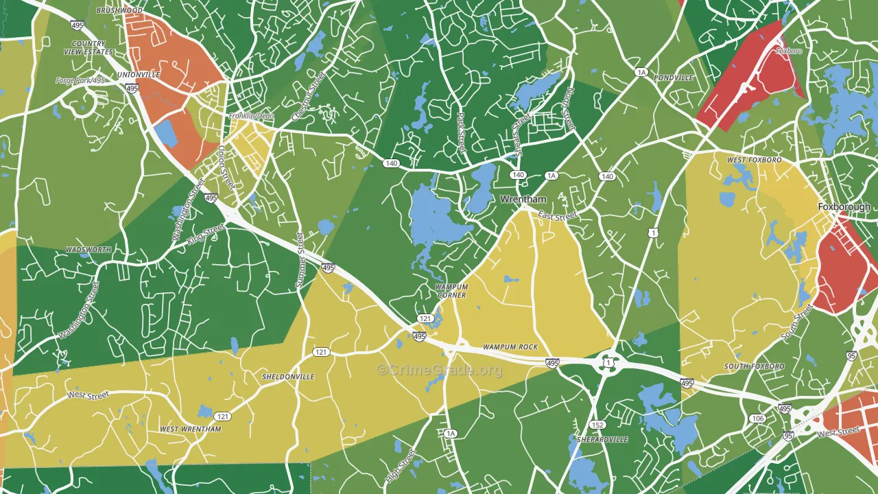 Wrentham, MA Map of Robbery Rates