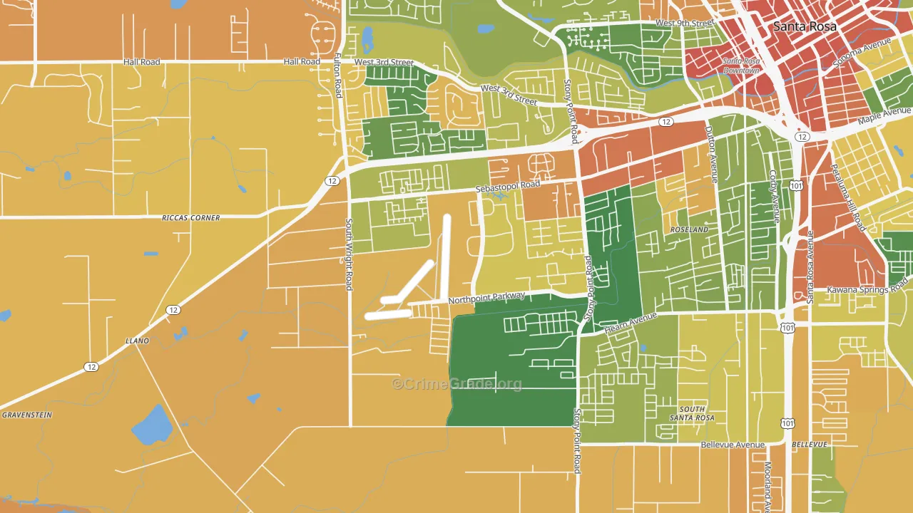 Wright Area, Santa Rosa, CA Map of Robbery Rates