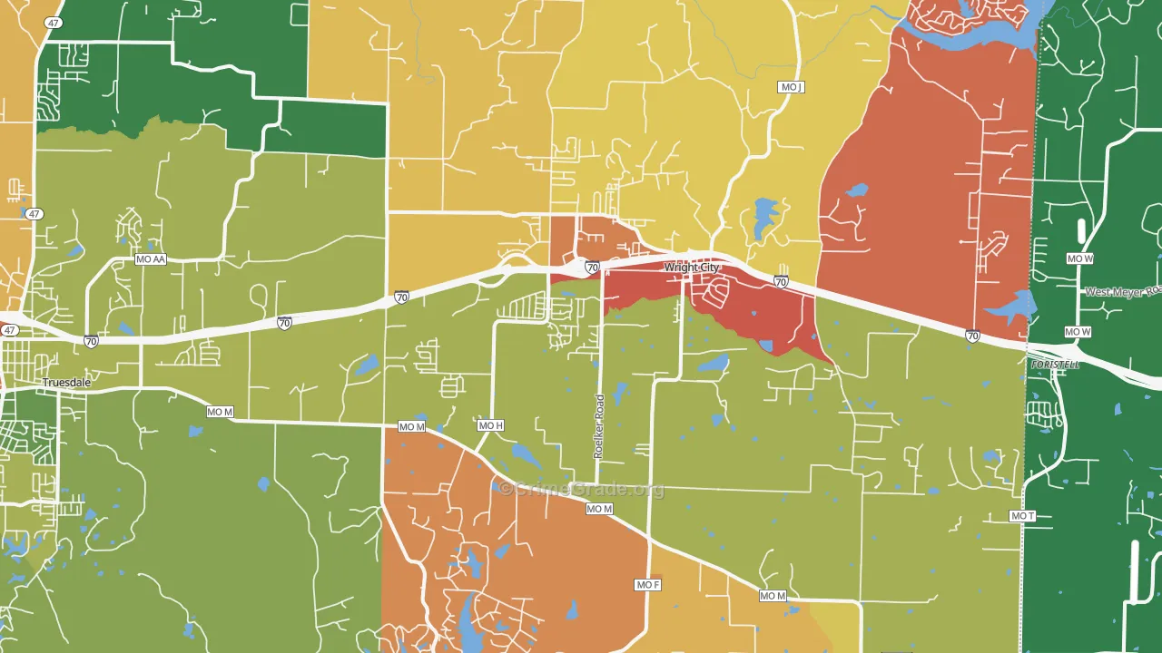 Wright City, MO Map of Robbery Rates