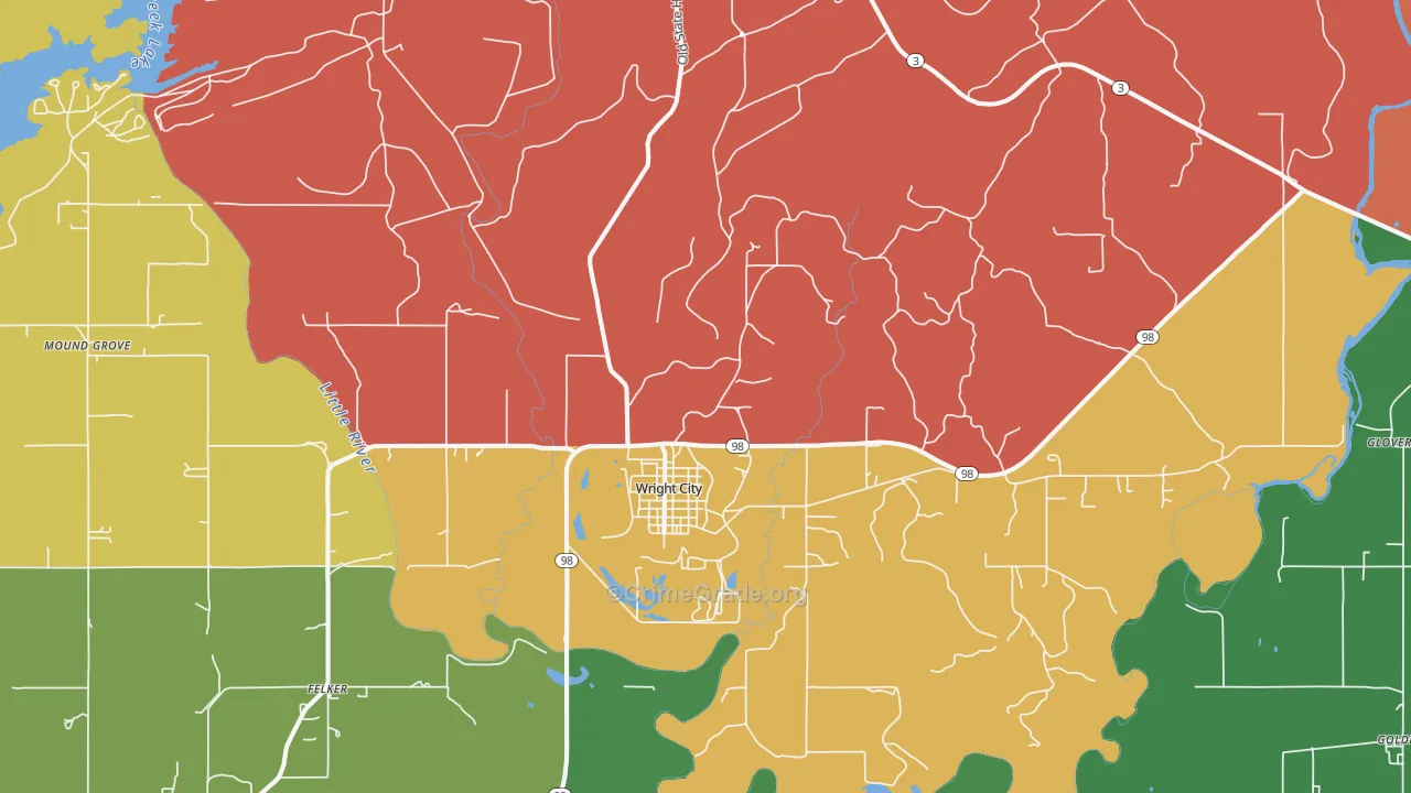 Wright City, OK Map of Robbery Rates