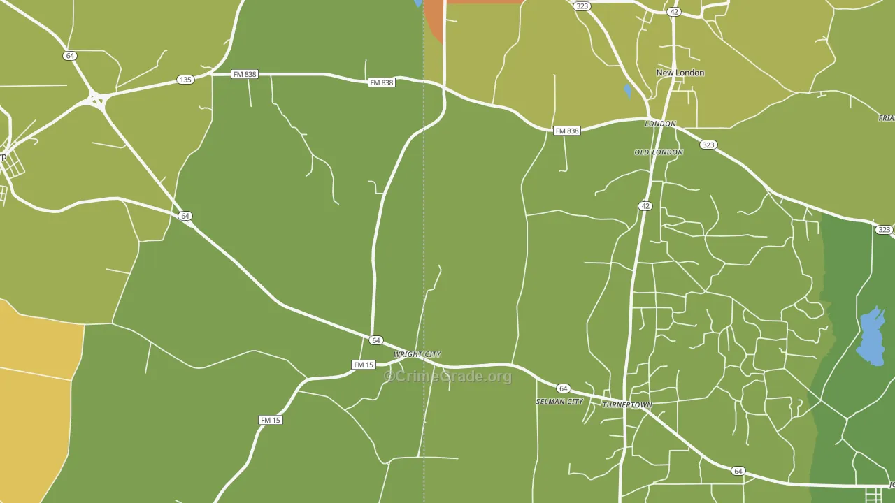 Wright City, TX Map of Robbery Rates
