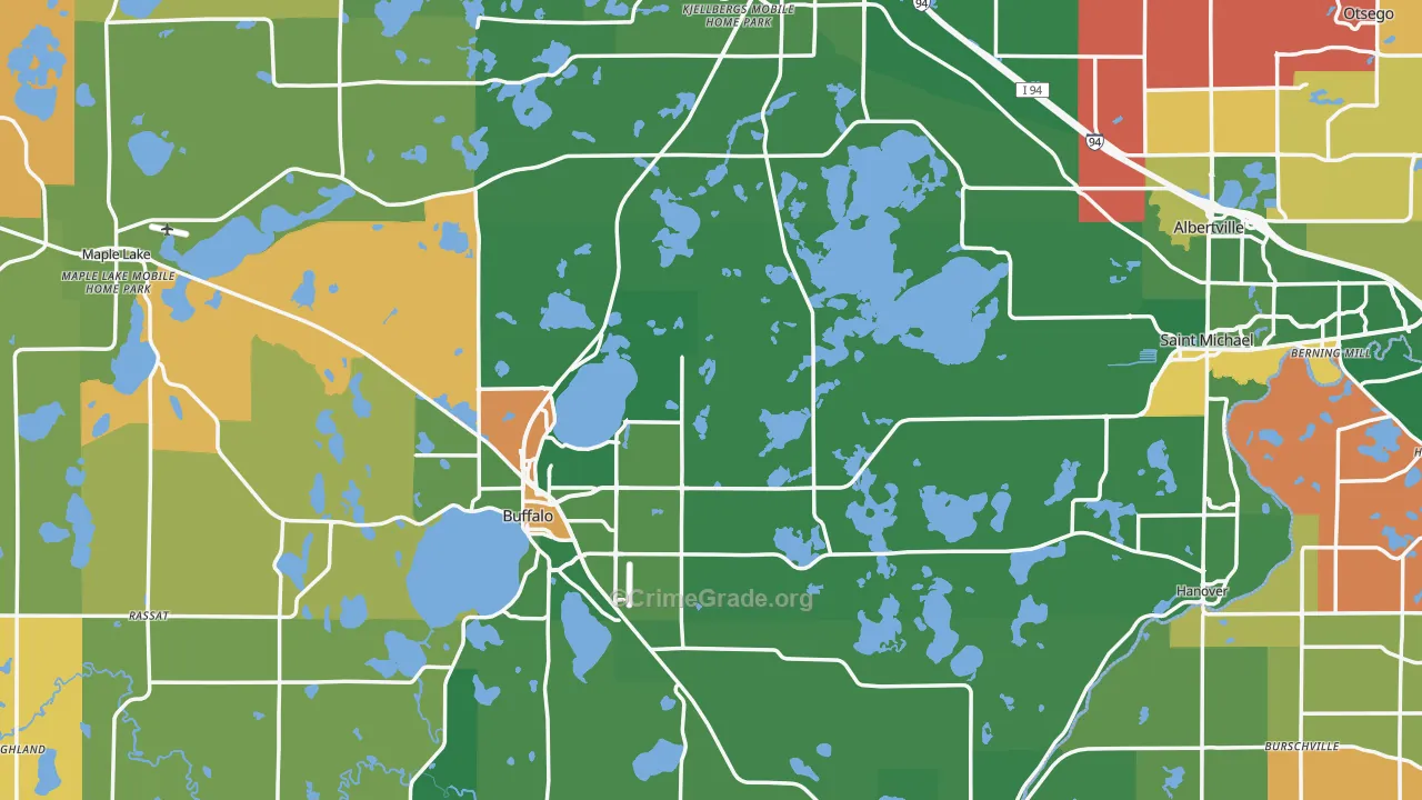 Wright County, MN Map of Robbery Rates