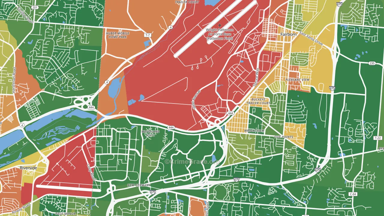 Wright-Patterson AFB, OH Map of Robbery Rates