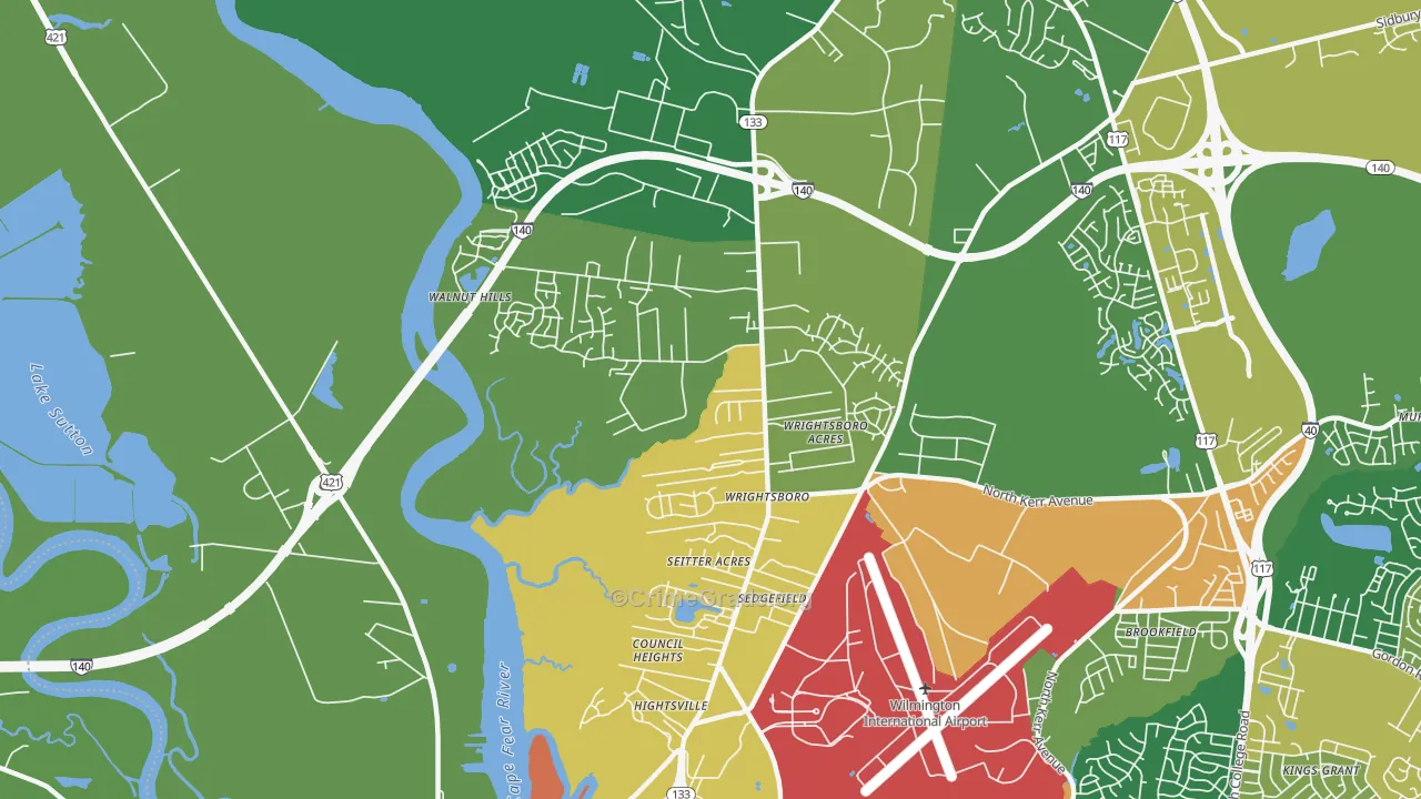Wrightsboro, Wilmington, NC Map of Robbery Rates