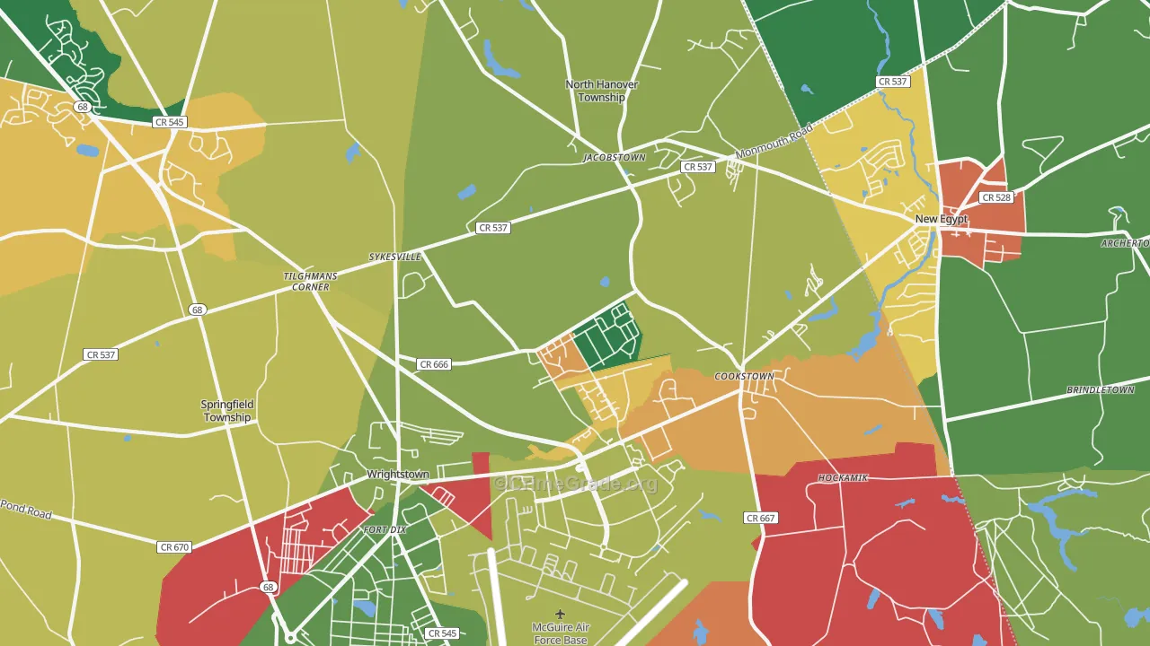 Wrightstown, NJ Map of Robbery Rates