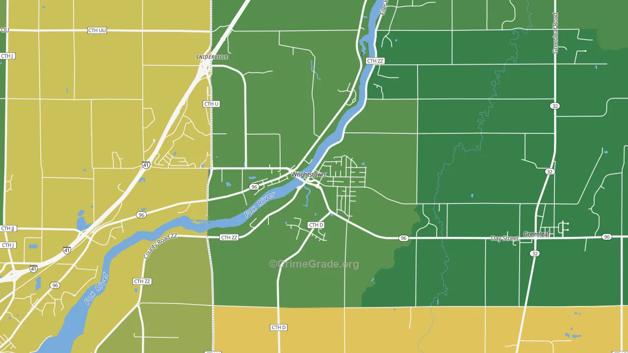 Wrightstown, WI Map of Robbery Rates