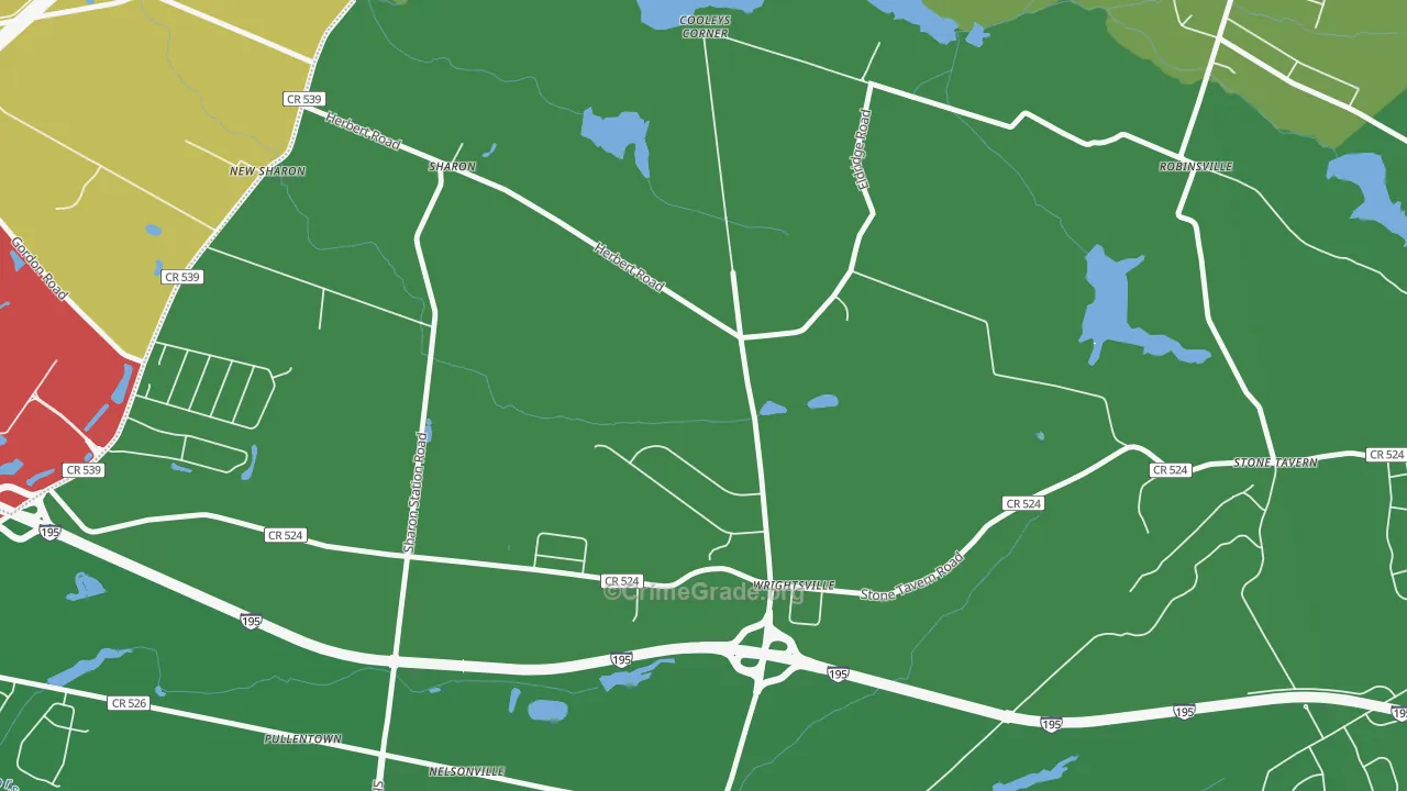 Wrightsville, NJ Map of Robbery Rates