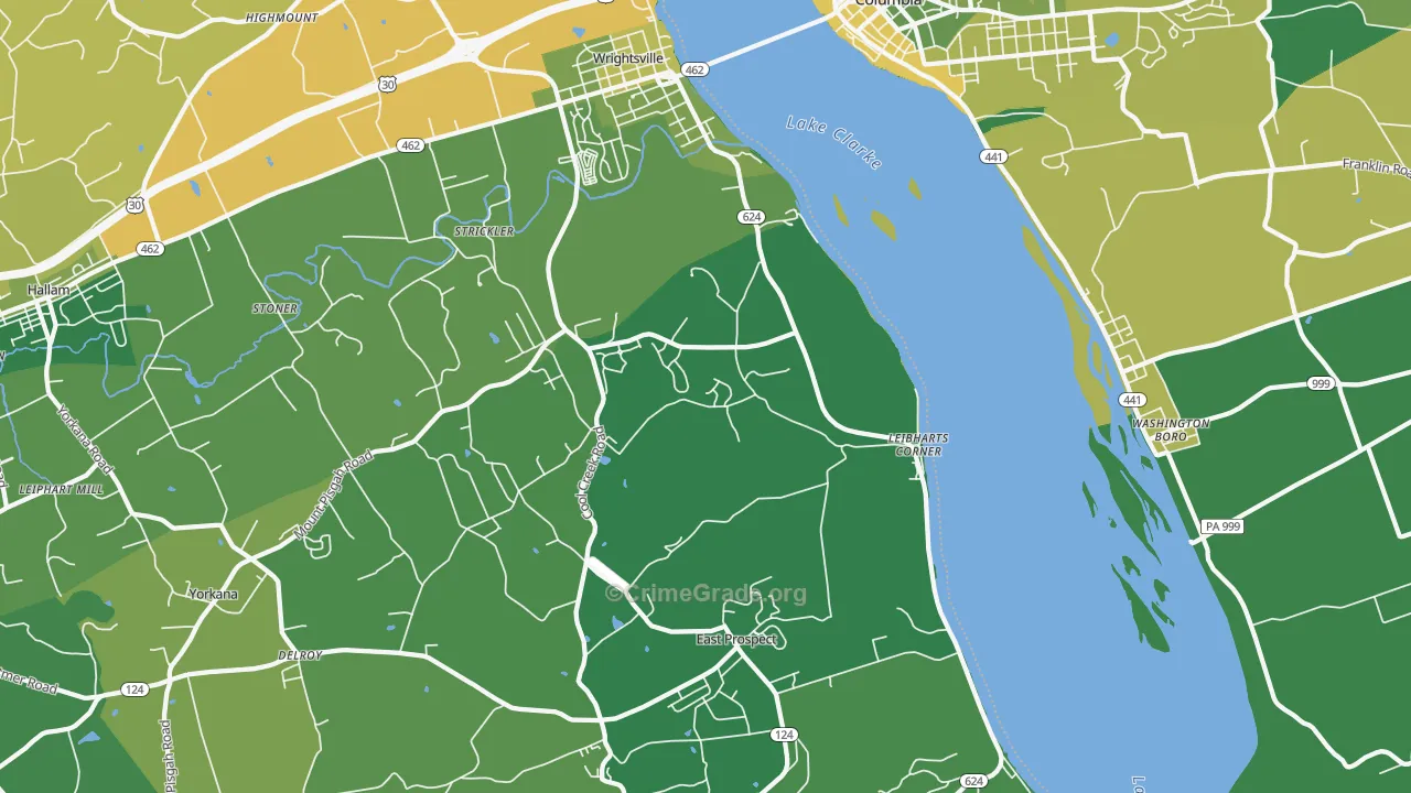 Wrightsville, PA Map of Robbery Rates
