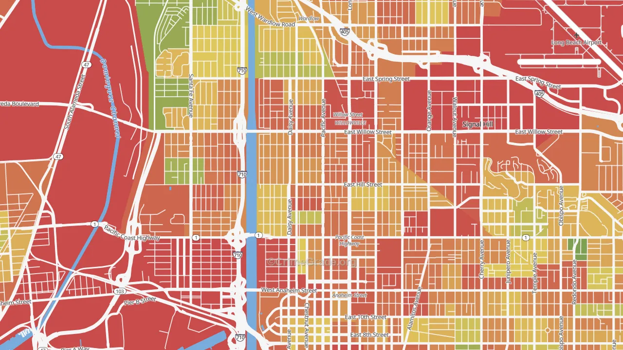 Wrigley, Long Beach, CA Map of Robbery Rates