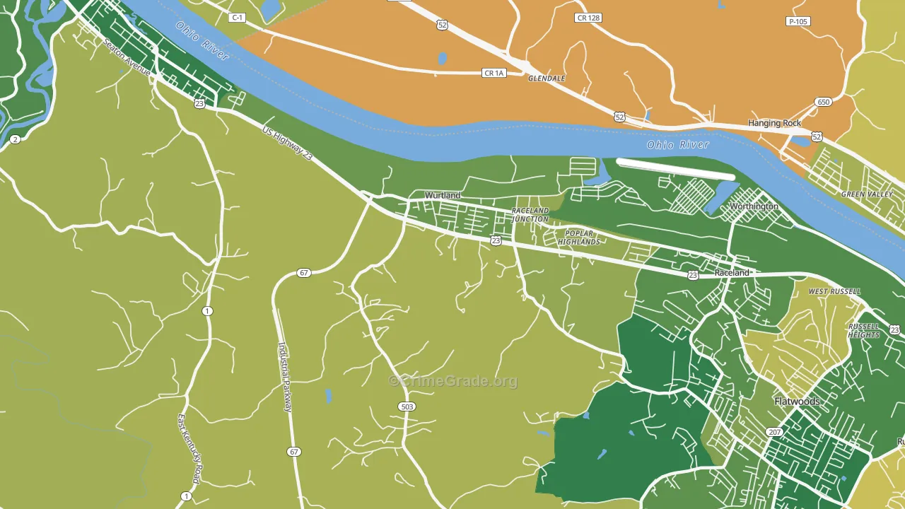 Wurtland, KY Map of Robbery Rates