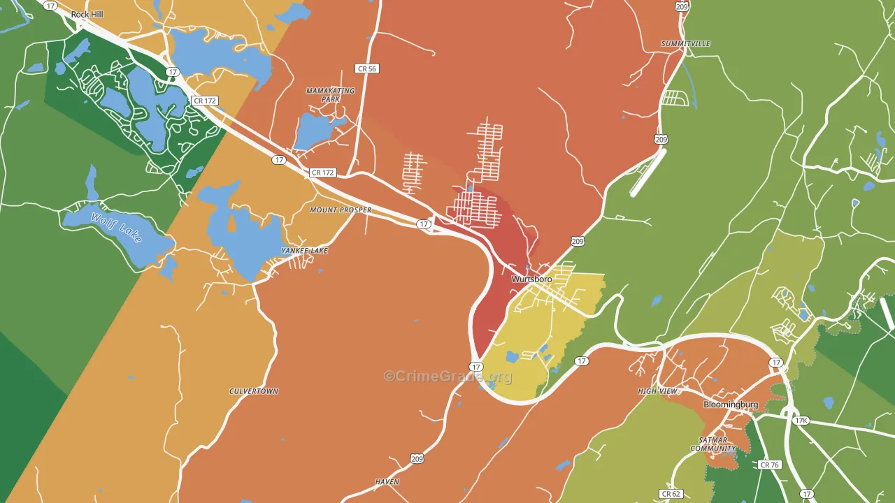 Wurtsboro, NY Map of Robbery Rates