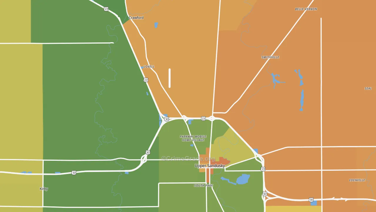 Wyandot County, OH Map of Robbery Rates