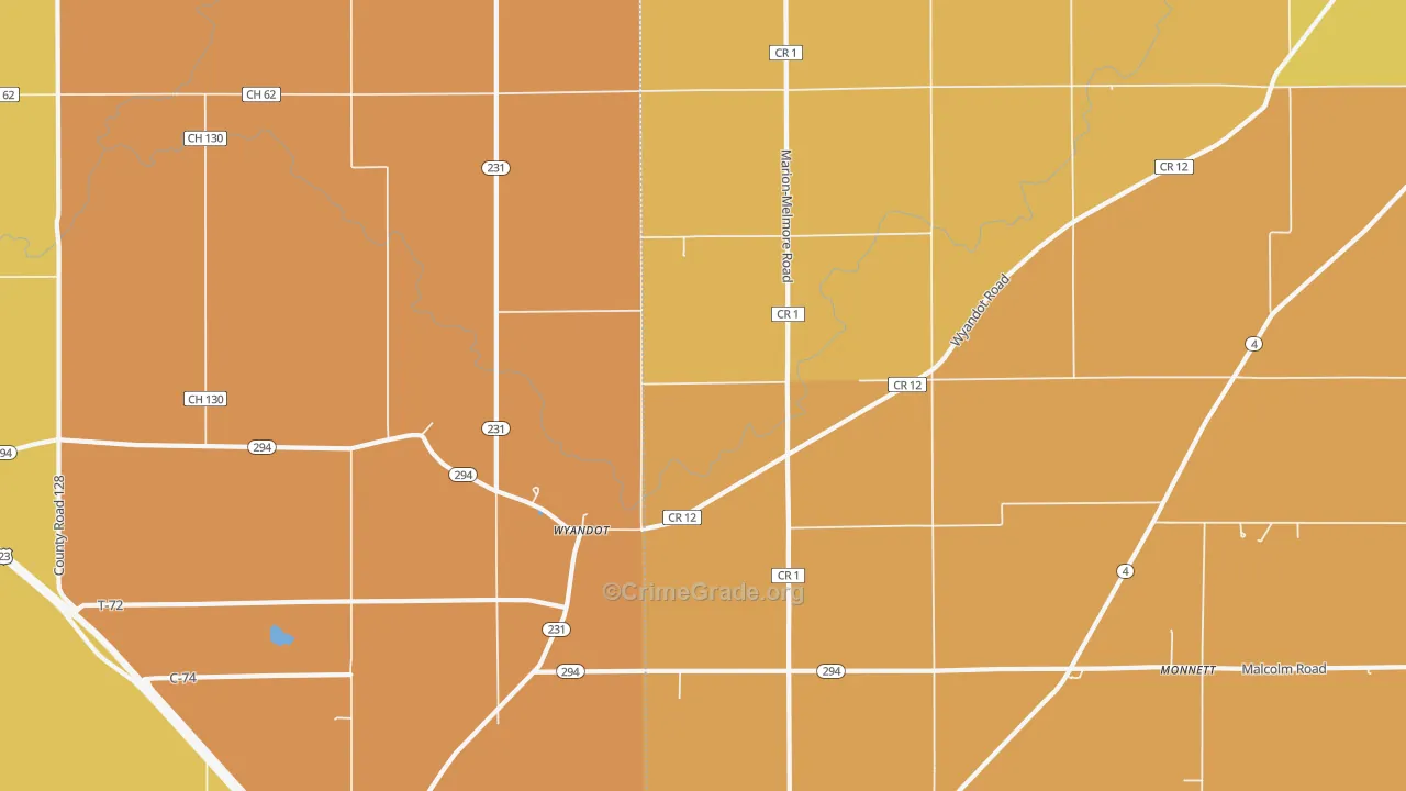 Wyandot, OH Map of Robbery Rates