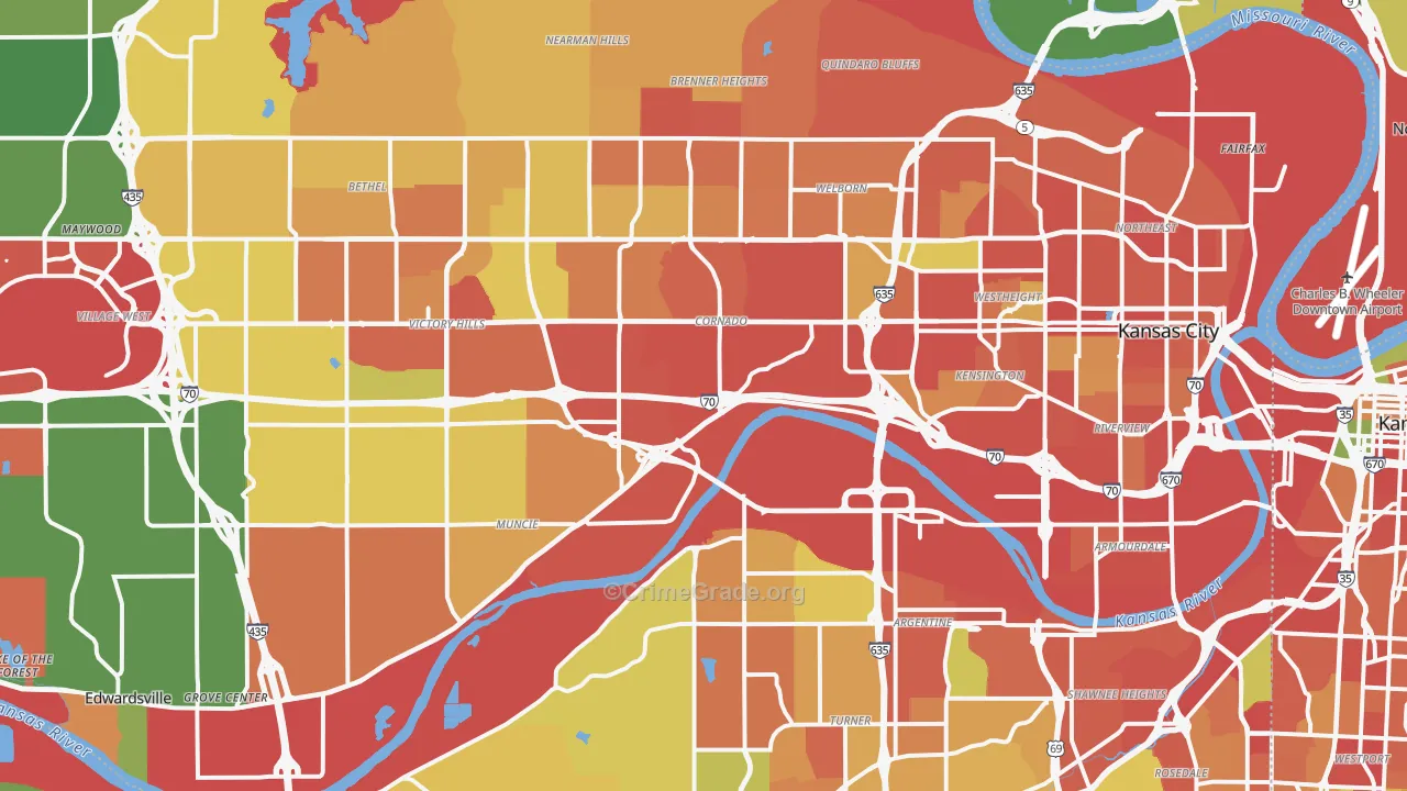 Wyandotte County, KS Map of Robbery Rates