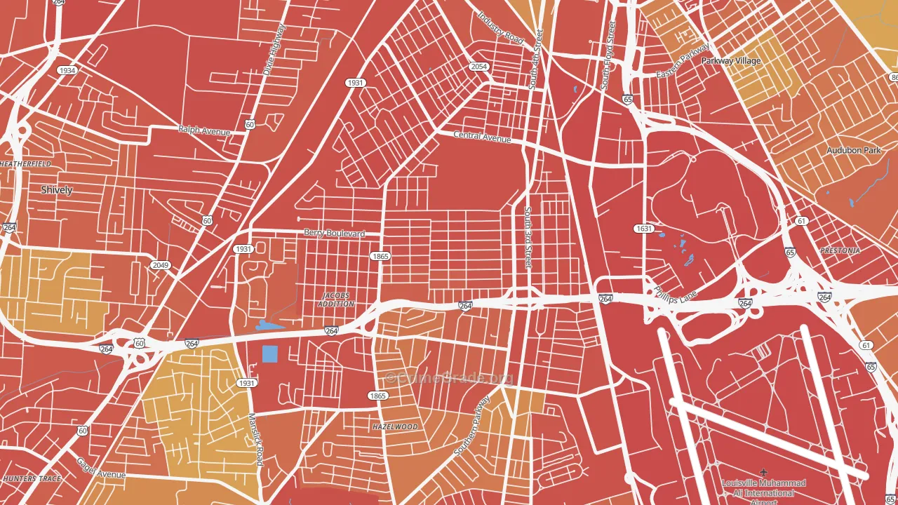 Wyandotte, Louisville, KY Map of Robbery Rates