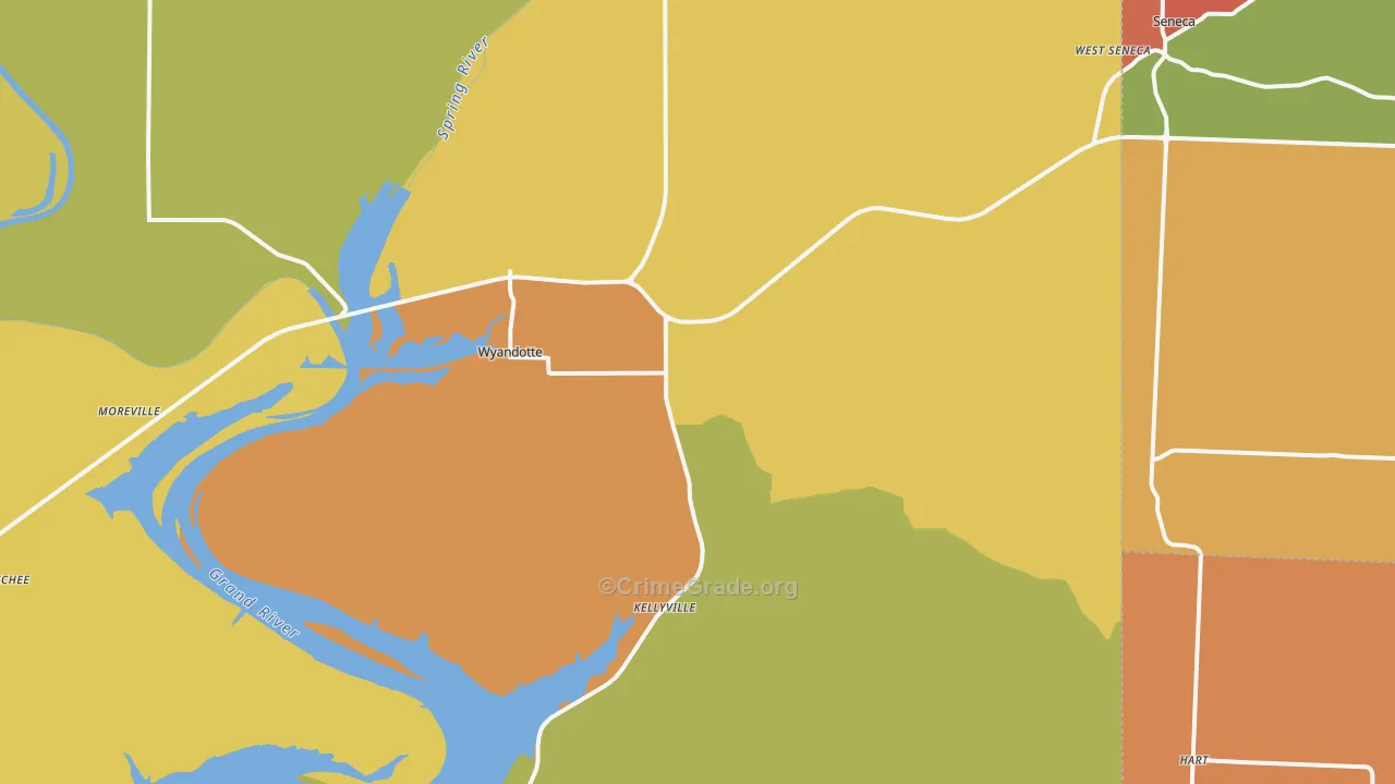 Wyandotte, OK Map of Robbery Rates