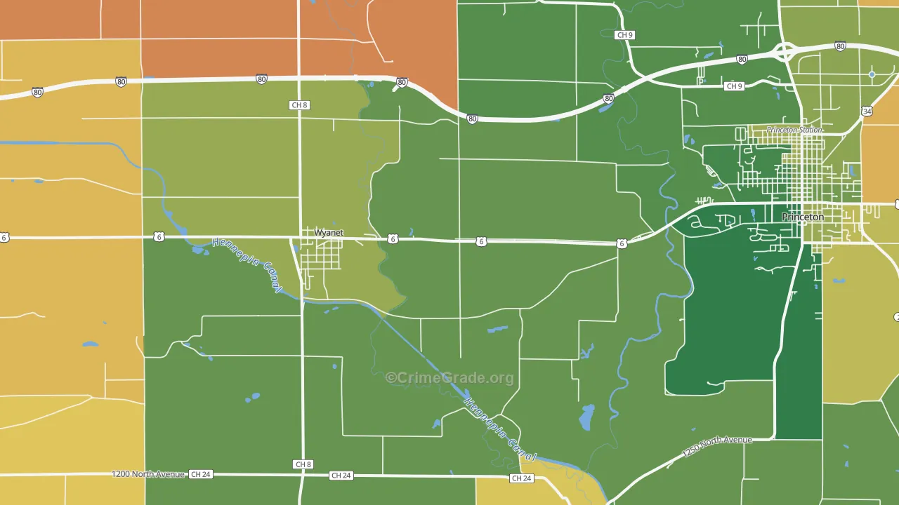Wyanet, IL Map of Robbery Rates