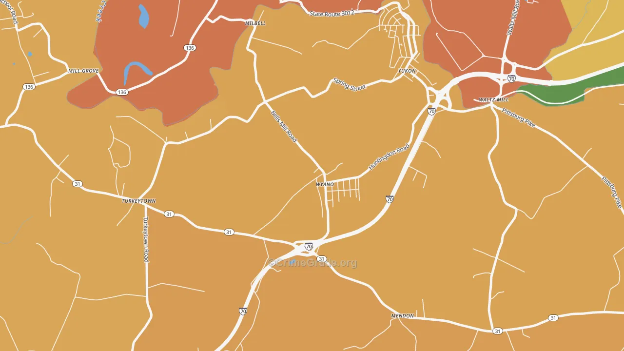 Wyano, PA Map of Robbery Rates