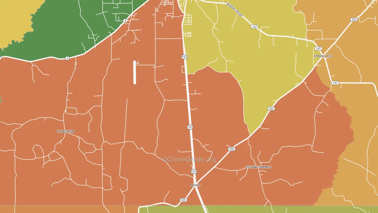 Wyatt, LA Map of Robbery Rates