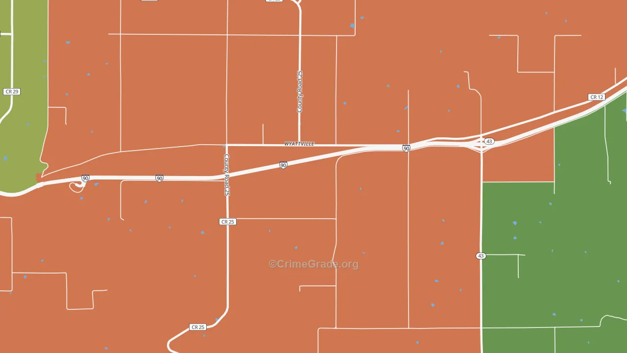 Wyattville, MN Map of Robbery Rates