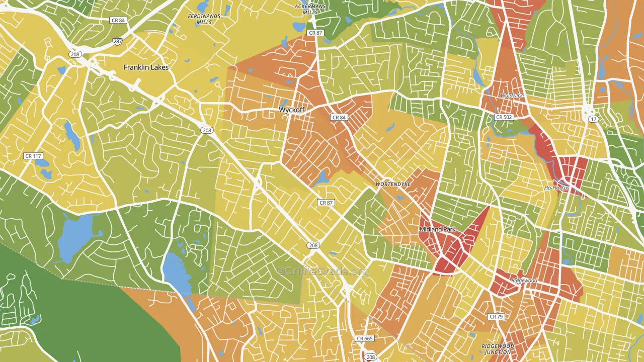 Wyckoff, NJ Map of Robbery Rates