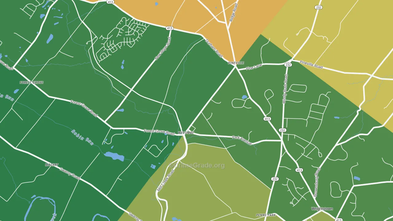 Wycombe, PA Map of Robbery Rates