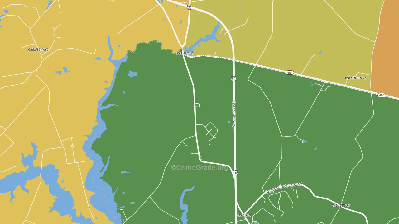 Wye Mills, MD Map of Robbery Rates