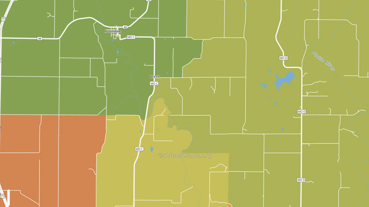 Wyeth, MO Map of Robbery Rates
