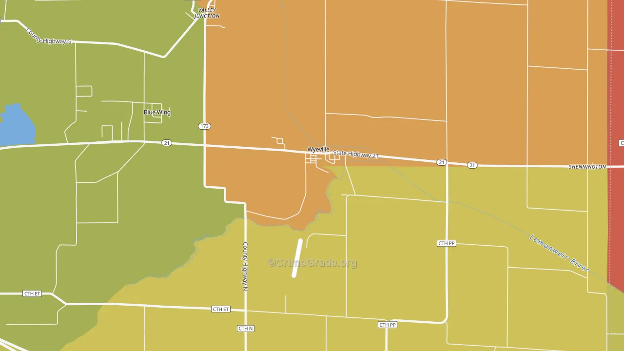 Wyeville, WI Map of Robbery Rates