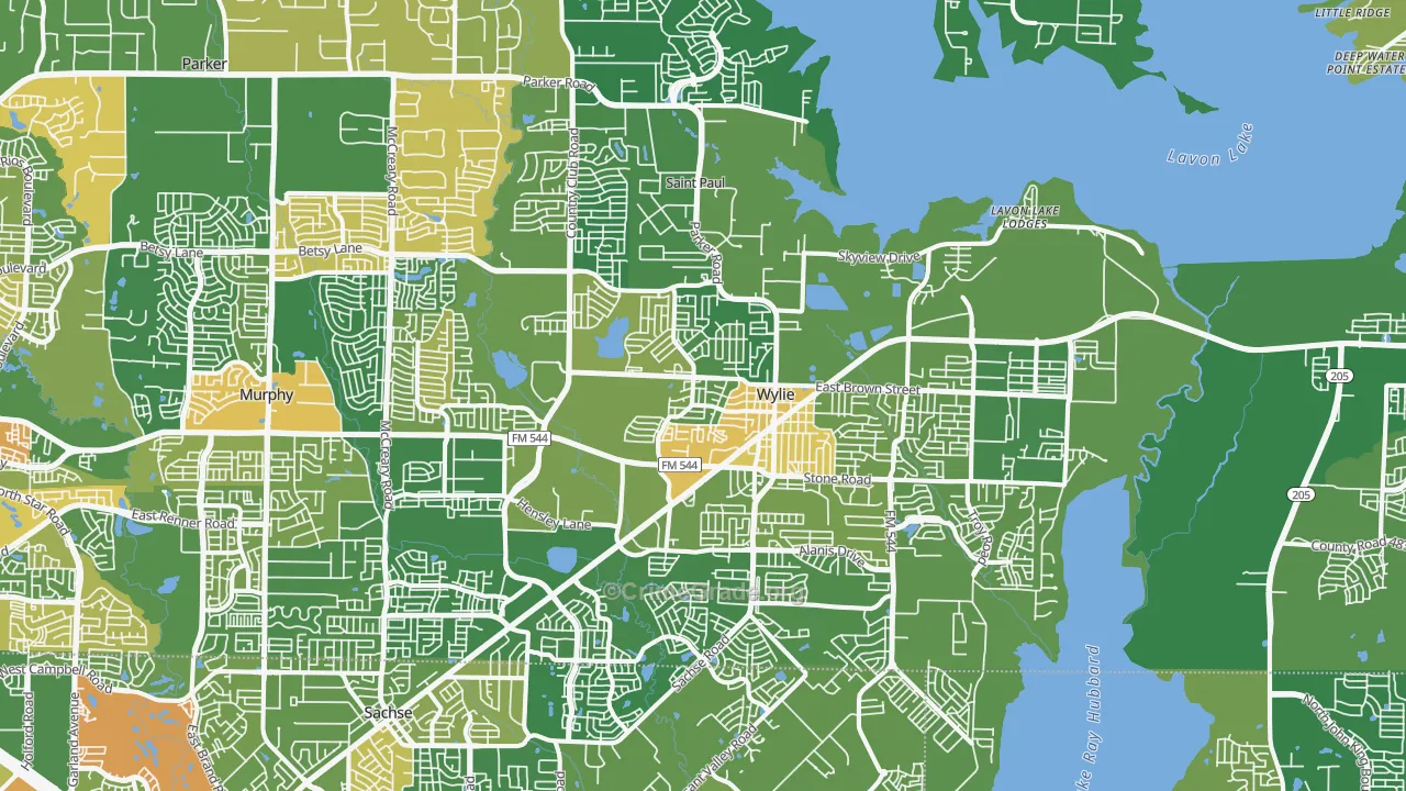 Wylie, TX Map of Robbery Rates