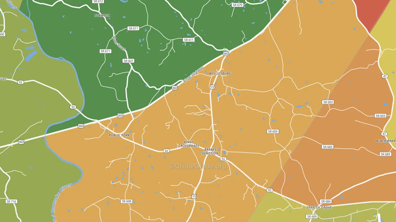 Wylliesburg, VA Map of Robbery Rates