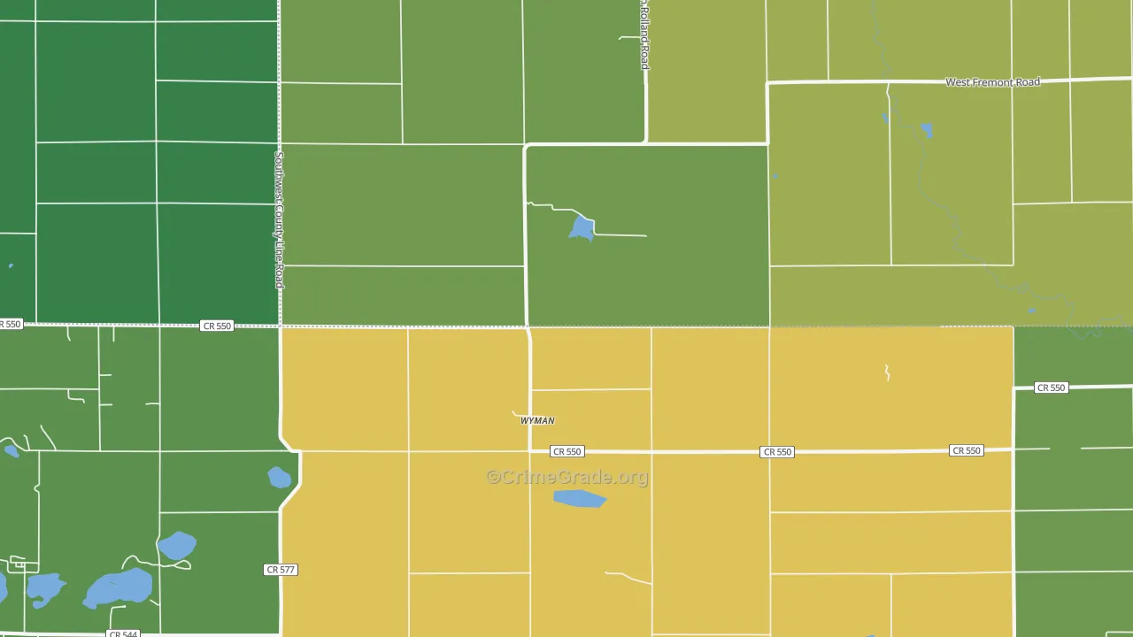 Wyman, MI Map of Robbery Rates