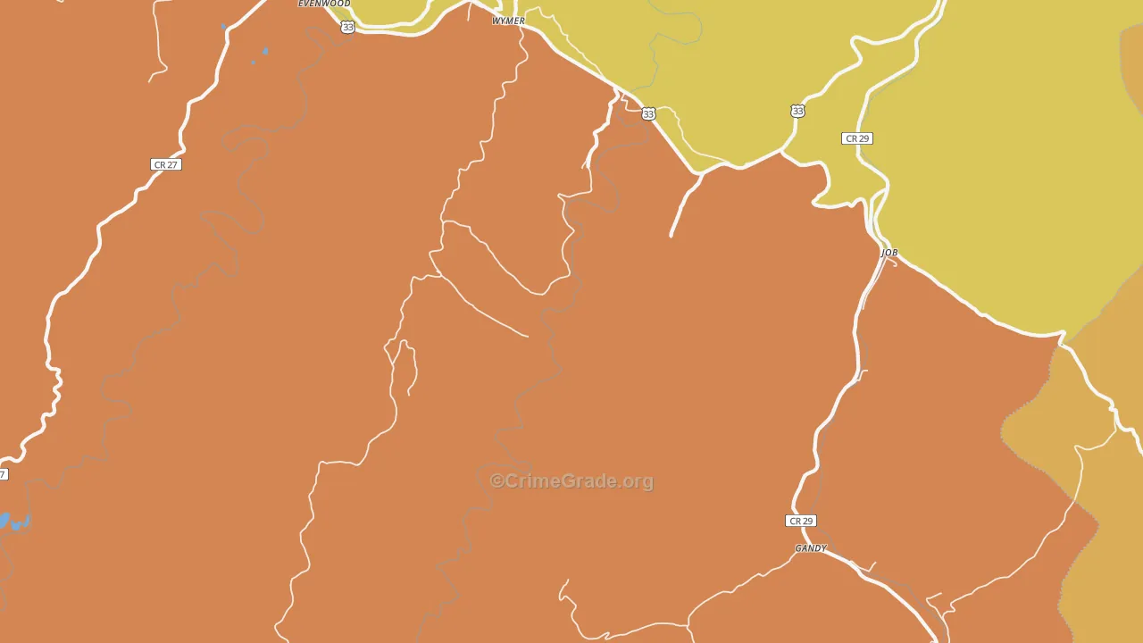 Wymer, WV Map of Robbery Rates
