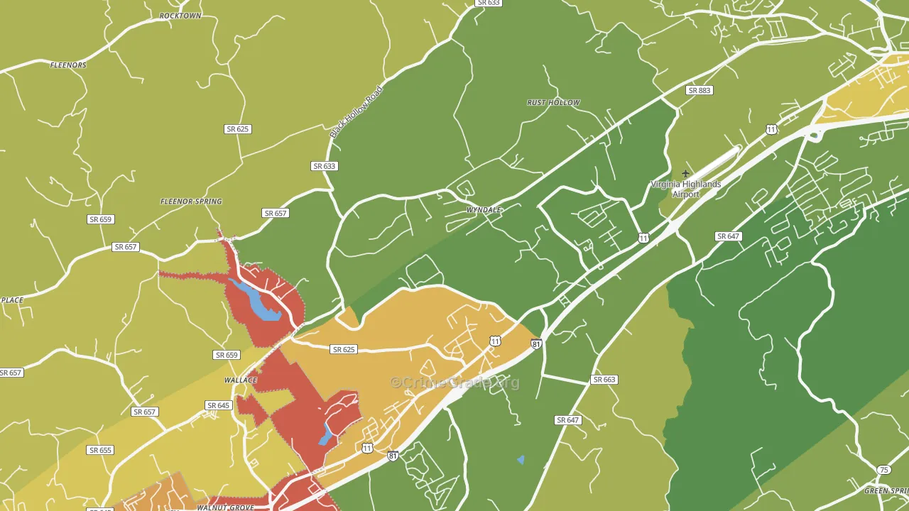 Wyndale, VA Map of Robbery Rates