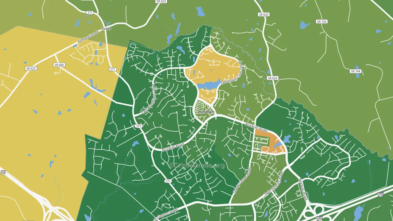 Wyndham, VA Map of Robbery Rates