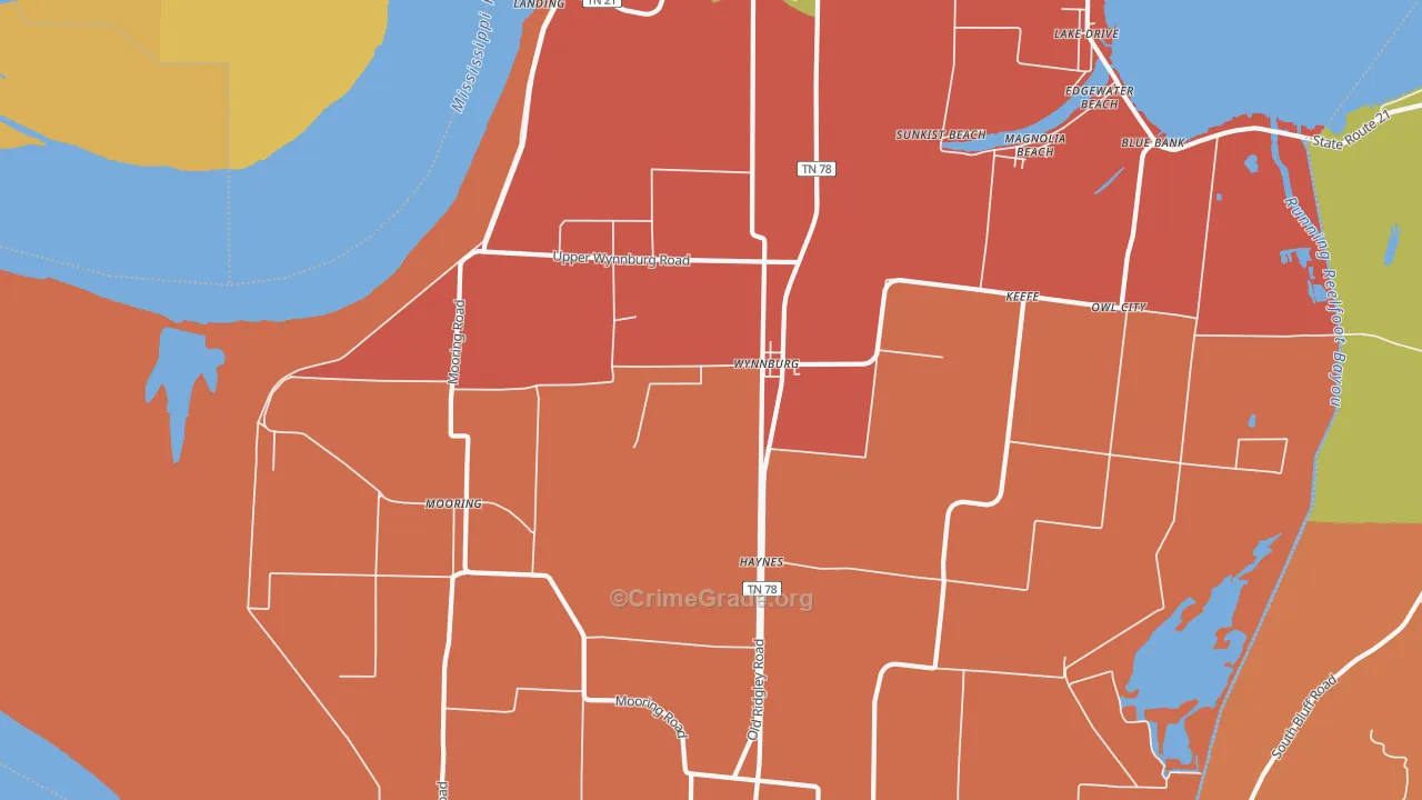 Wynnburg, TN Map of Robbery Rates