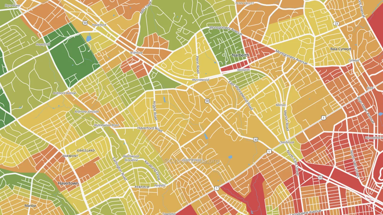 Wynnewood, PA Map of Robbery Rates