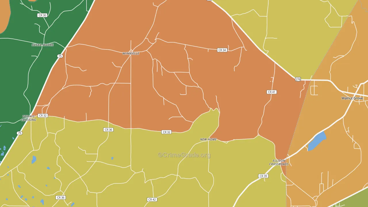 Wynnville, AL Map of Robbery Rates