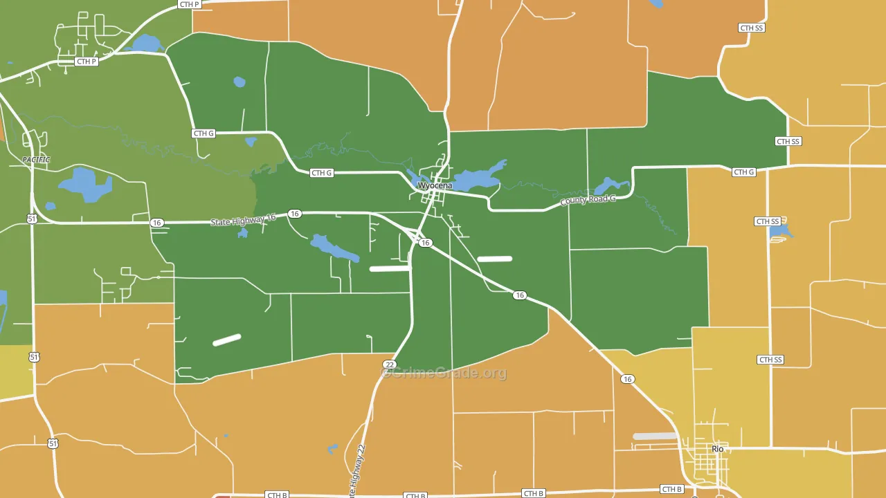 Wyocena, WI Map of Robbery Rates