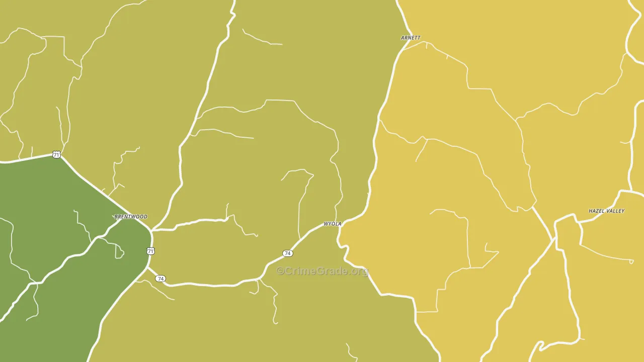 Wyola, AR Map of Robbery Rates