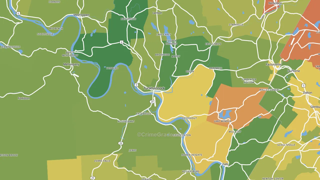 Wyoming County, PA Map of Robbery Rates