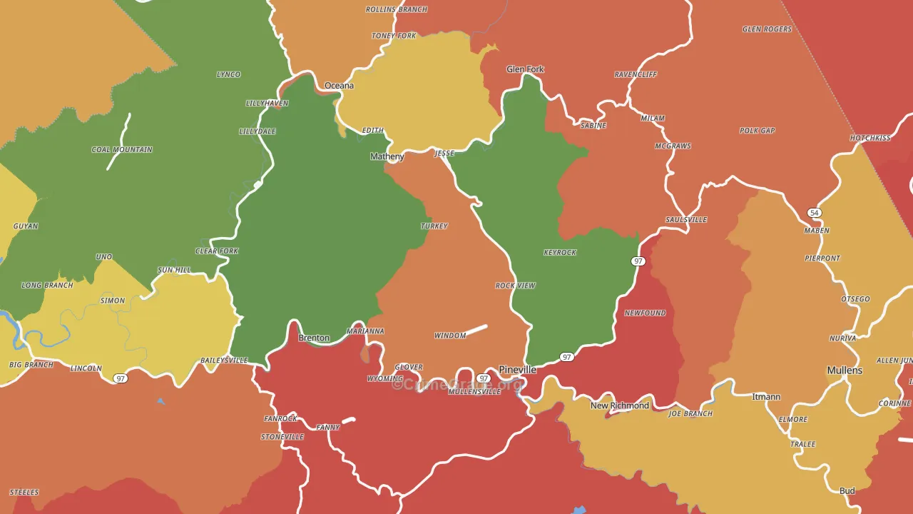 Wyoming County, WV Map of Robbery Rates