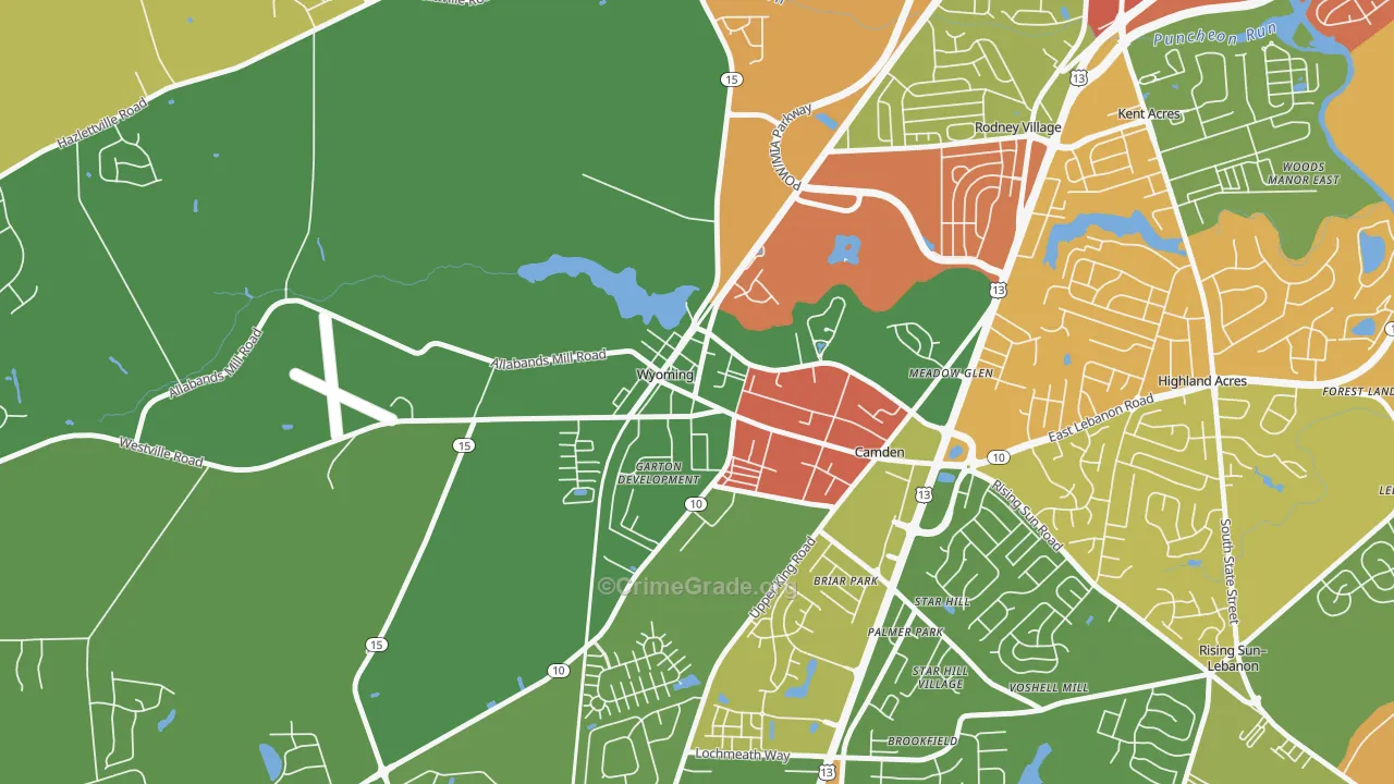 Wyoming, DE Map of Robbery Rates