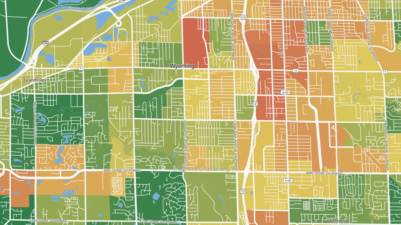 Wyoming, MI Map of Robbery Rates