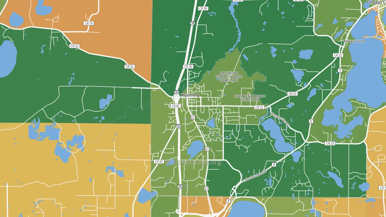 Wyoming, MN Map of Robbery Rates