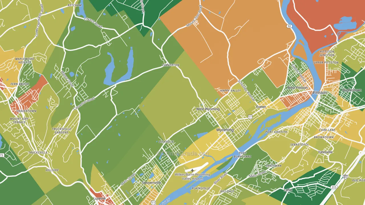 Wyoming, PA Map of Robbery Rates
