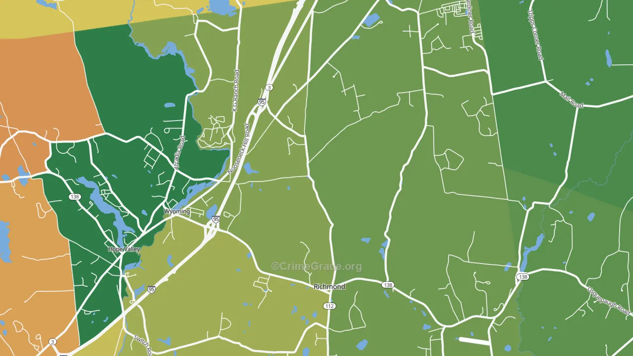 Wyoming, RI Map of Robbery Rates