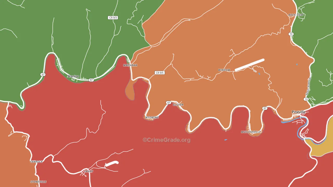Wyoming, WV Map of Robbery Rates