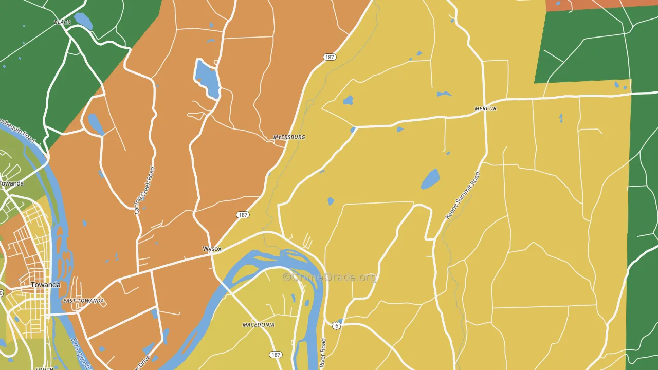 Wysox, PA Map of Robbery Rates